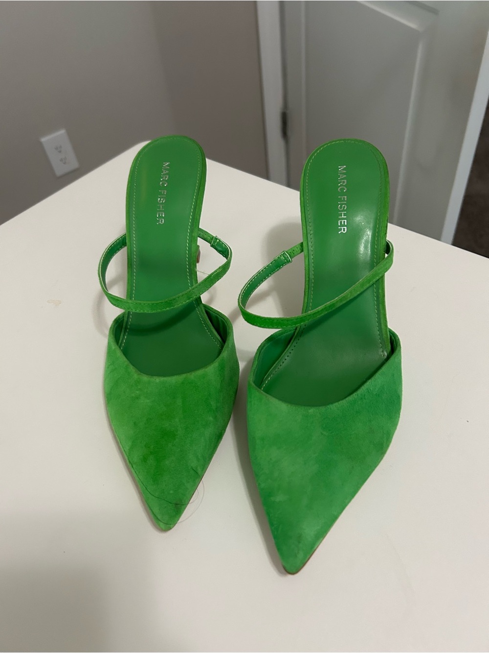 Marc Fisher Green Suede Pointed-Toe Slingback Heels